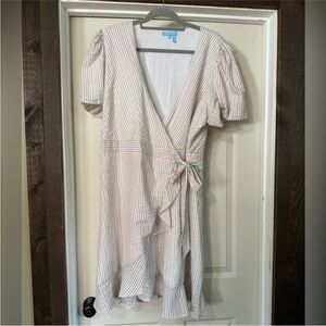 Draper James Striped Puff Sleeve Seersucker Wrap Dress